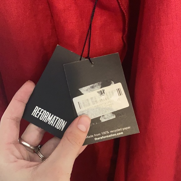 Reformation Red Linen Maggie V Neck Wrap Dress - Picture 15 of 16